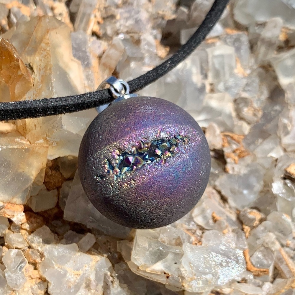 Titanium Coated Druzy Sphere Pendant Necklace